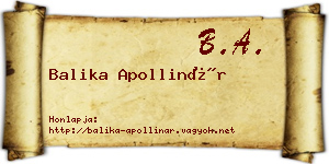 Balika Apollinár névjegykártya